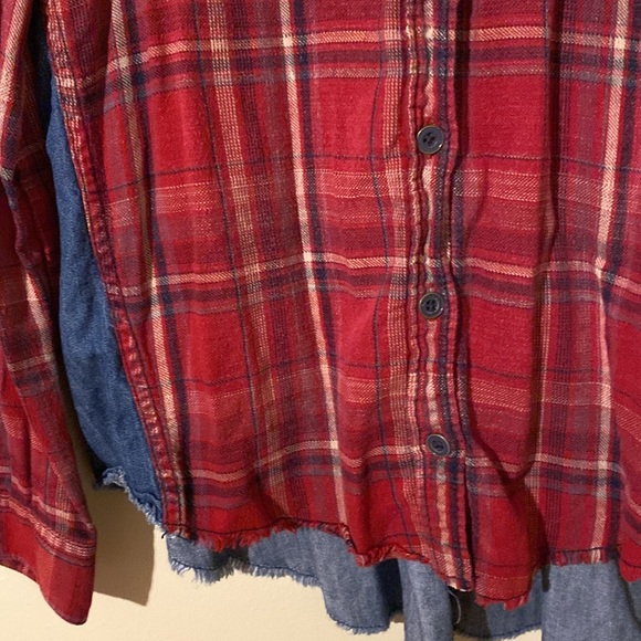 Free People Flannel Denim Button Down Shirt - Picture 5 of 10